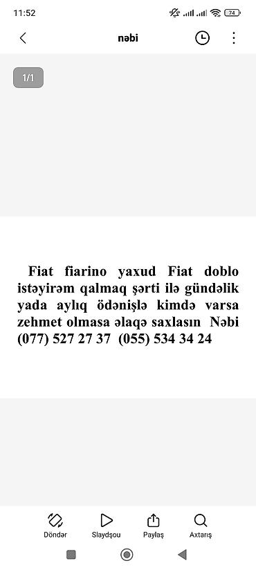 fiat doblò: Günlük, Qalmaq şərti ilə — 1