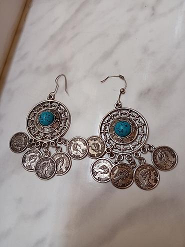 firuze dasi: Bohem üslublu asma sırğalar - Material: metal ərinti (gümüşü ton) — 1