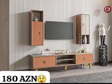 televizor stend: TV stendi və asma divar dolabı dəsti - Üslub: müasir/klassik — 1