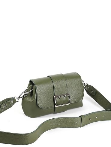 сумка женс: Кожаная сумка - багет в женственном силуэте с широким ремнём зелёный