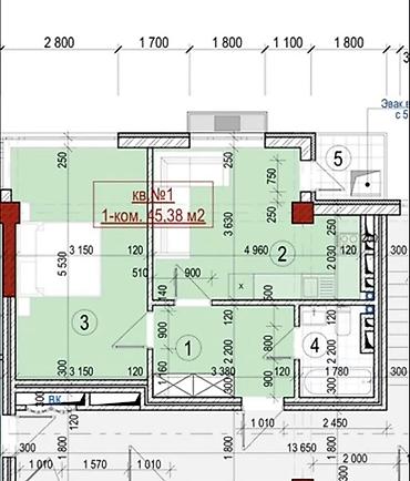 купить квартиру в рассрочку: 1 комната, 45 м², Ак-Орго ж/м Элитка, 2 этаж, ПСО (под самоотделку) — 3