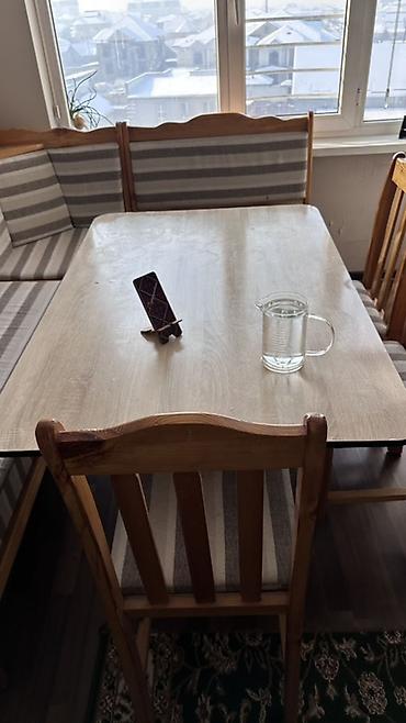table study: Кухонный обеденный стол и стулья из массива дерева с кладовкой под — 1