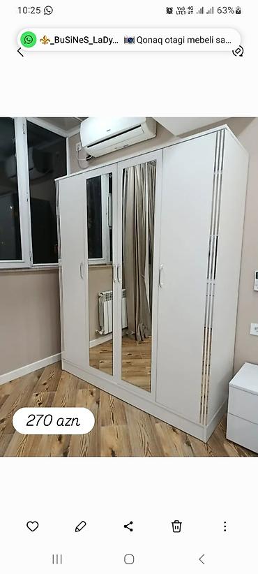 Dolablar: Ağ rəngli 4 qapılı paltar şkafı - Orta hissədə 2 ədəd tam ölçülü güzgü — 1