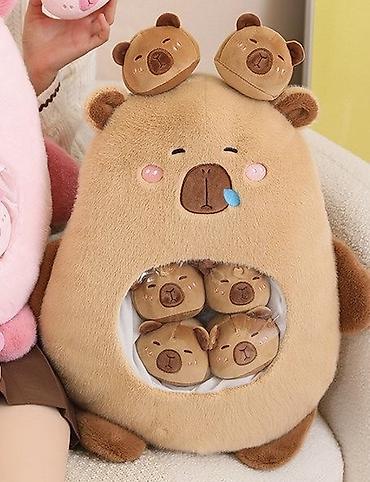 handmade подушки: Игрушка капибара-подушка. В комплекте 1 основная игрушка+6 маленьких — 4
