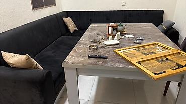 divan kafe: L formal qonaq/istirahət guşələri üçün L formalı künc divan və mərmər — 4