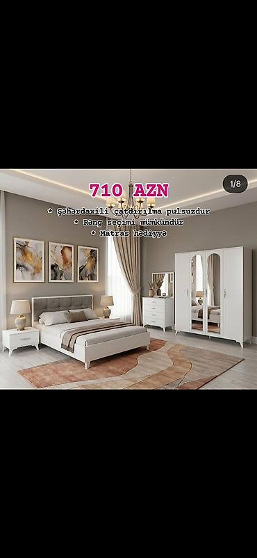 paltar dolabı: Müasir yataq otağı dəstləri - Komplekt tərkibi: çarpayı (başlıqla), 2 — 6