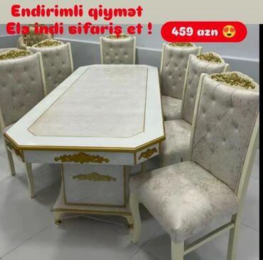 барные стулья: Qonaq otağı üçün, Yeni, Açılmayan, Dördbucaq masa, 6 stul