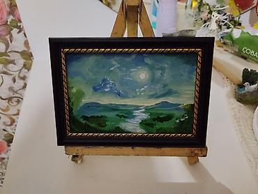 bilyard stolu: Miniature yağlı boya tablo – Ay işığında mənzərə - Texnika: yağlı — 1
