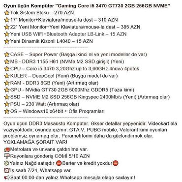Masaüstü kompüterlər və iş stansiyaları: Oyun üçün Kompüter "Gaming Core i5 3470 GT730 2GB 256GB NVME” ⭐Tək — 2