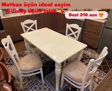 Ev üçün dekor: Mətbəx üçün, Yeni, Açılmayan, Kvadrat masa, 4 stul