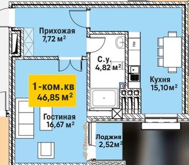 строительная компания вакансии: 1 комната, 47 м², Элитка, 6 этаж