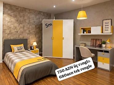 Gənc otağı mebel dəsti – sarı, boz və ağ tonlarda modern dizayn. Dəst
