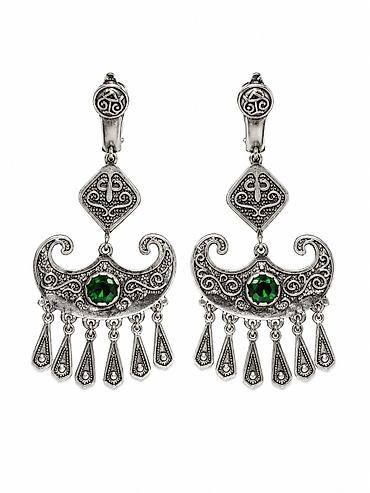 amber elixir: Серьги «Айжаркын» из серебра 925 пробы с изумрудами в национальном — 1