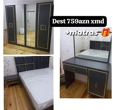 yataq desti: Yataq otağı dəsti – tünd boz/qızılı dizayn Tərkib: - 3 qapılı — 1