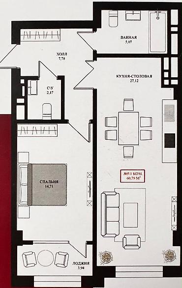 2 комнаты, 60 м², Восток-5 мкр Элитка, 6 этаж, ПСО (под самоотделку)