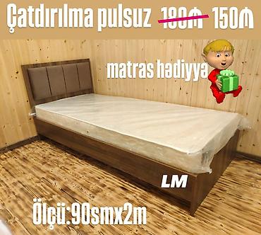 carpayllar: Tək nəfərlik çarpayı – ölçü: 90 sm x 2 m - Taxta gövdə, yumşaq başlıq — 1