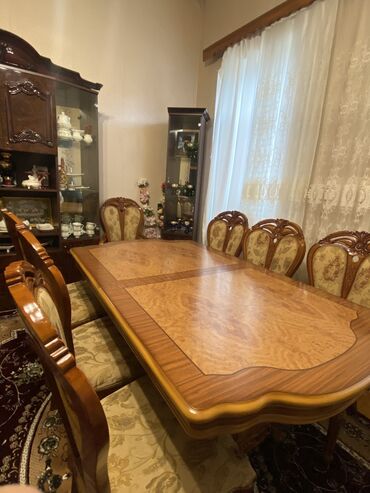 taxta stul stol: Qonaq otağı üçün, İşlənmiş, Açılan, Dördbucaq masa, 8 stul, Türkiyə