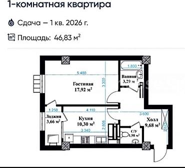 Үй куруучулардан жаңы конуштар: Курулуп жатат, Элитка, 1 бөлмө, 46 м² — 1