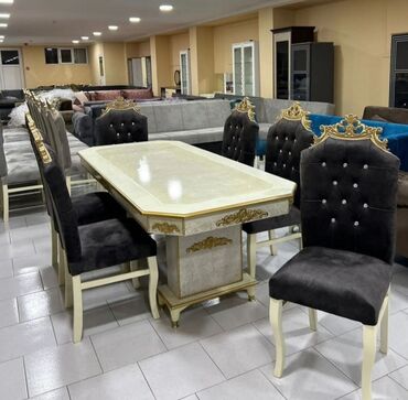 Masa və oturacaq dəstləri: Qonaq otağı üçün, Yeni, Açılmayan, Dördbucaq masa, 6 stul — 8