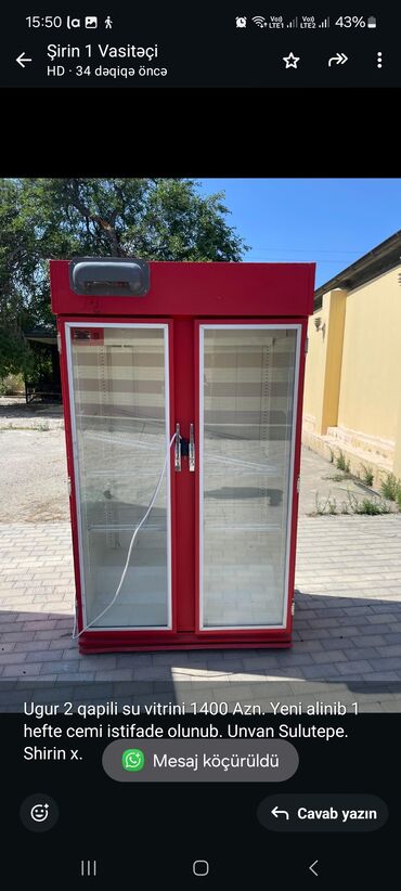 şkaf soyuducular: Ugur 2 qapili su vitrini 1400 Azn. Yeni alinib 1 hefte cemi istifade