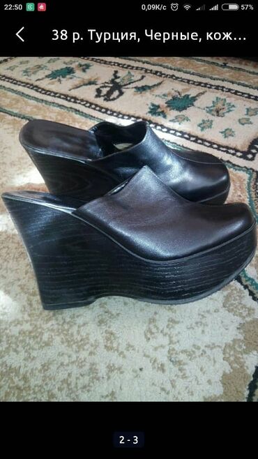 обувь 19 размер: 38 р. Турция, жен., черн., туфли "Сабо" на высокой платформе. Кожа и