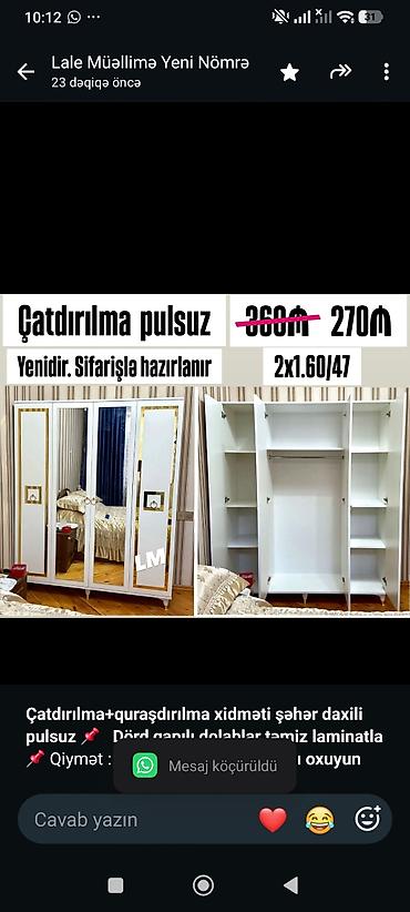 ucuz tap az dolablar: *Çatdırılma+quraşdırılma xidməti şəhər daxili pulsuz* 📌 *Dörd qapılı — 1