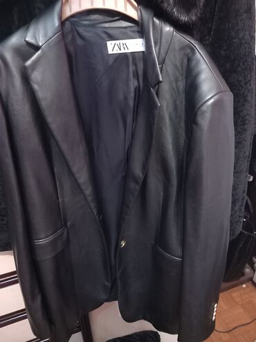 Blazers: Zara, XL (EU 42), Leather, Single-colored