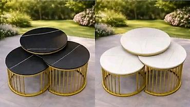 baste za kafice: Set modernih stolića MILANO – 3 komada – imitacija mermera? Unesite — 1