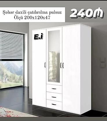 şuşə polka: Ağ rəngdə üç qapılı paltar şkafu - Ölçü: 200 x 120 x 47 sm - — 1