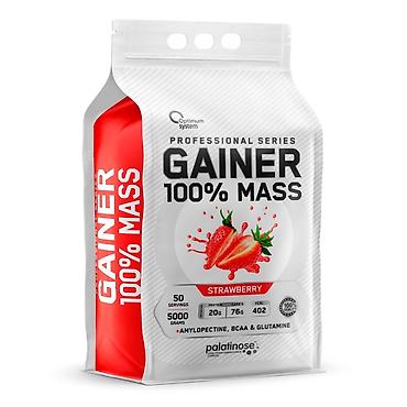 Гейнер Optimum System 100% Mass, вкус клубника. - Вес: 5 кг (5000 g)