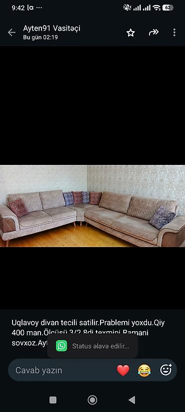 Uqlavoy divan tecili satilir.Prablemi yoxdu.Qiy 400 man.Ölçüsü 3/2.8di