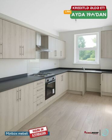 Sifarişlə mətbəx mebeli: Sifarişlə mətbəx dəsti, Özü çəkən petlələr, Sadə laminat, Kredit var, Rayonlara çatdırılma, Pulsuz çatdırılma — 3