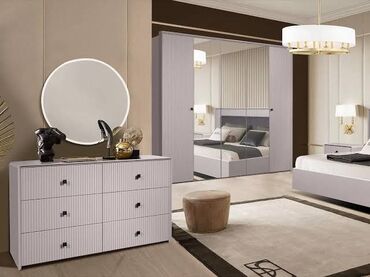 размеры прикроватных тумбочек в спальню: Спальный гарнитур, Двуспальная кровать, цвет - Серый