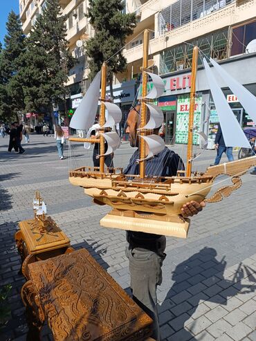 Gəmi modelləri: 1-ci şəkildəki Əl işi Qoz agacı Gəmi 25azn Qoz Ağacından hazırlanmış — 8