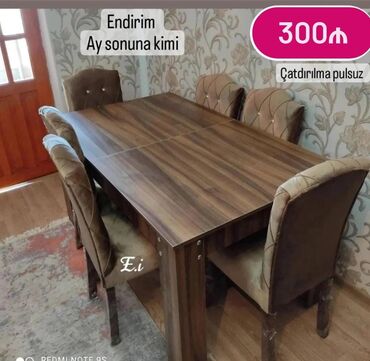 Masa və oturacaq dəstləri: Qonaq otağı üçün, Yeni, Açılmayan, Dördbucaq masa, 6 stul — 9