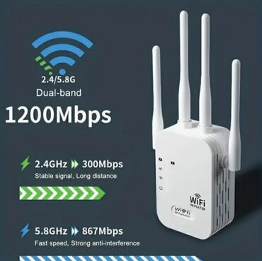 Modemlər və şəbəkə avadanlıqları: Wi-fi siqnal gücləndirici 1200Mbps, ethernet portu, 4 antena, avropa