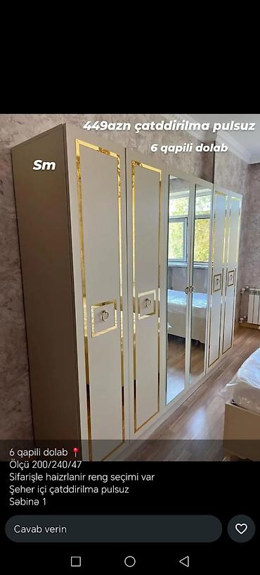 dekor ref: Yeni, 6 qapı, Güzgülü, Ağ, Açılan, Düz dolab — 2