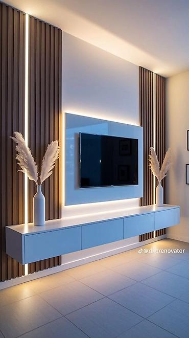 Sifarişlə TV stendlər: Müasir TV divar paneli və media konsolu dizaynı - Dizayn: Minimal və — 17