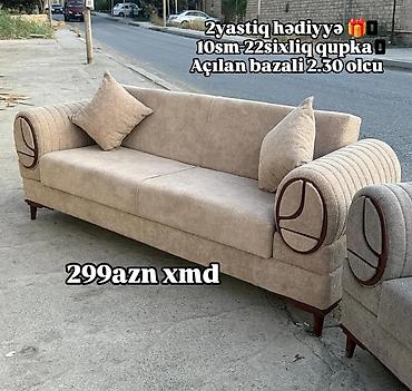 kohnə divanlar: Açılan bazalı divan – ölçü 2.30 m - Yumşaq bej parça üzlük - — 1