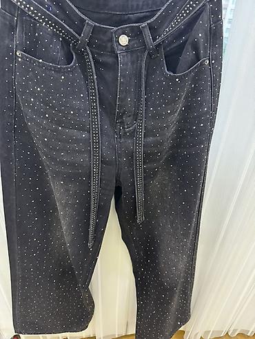 cins walvar: Qara rhinestone detallı denim şalvar - Material: qalın denim (pambıq — 3