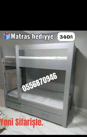 İkimərtəbəli uşaq çarpayıları: Oğlan və qız üçün, Yeni, Çarpayı, Matras ilə, Siyirməli, Laminat — 15