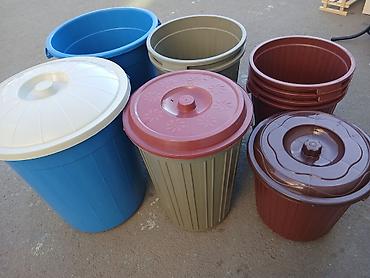 Plastik qapaqlı vedrə və tullantı qabları dəsti - Müxtəlif həcm və