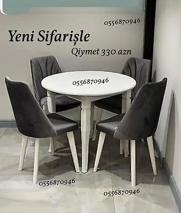 ders masa: Mətbəx üçün, Yeni, Açılmayan, Dördbucaq masa, 4 stul — 8
