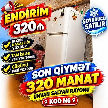 yagla isləyən pec: İki kameralı soyuducu satılır. Ağ rəngli, yuxarı dondurucu bölməli — 1
