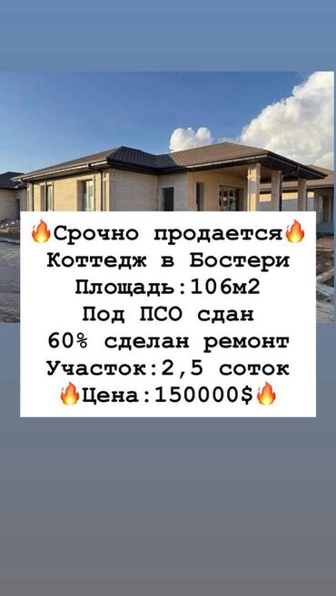 квартира берилет без хозаин: Коттедж, 106 кв. м, 4 бөлмө, Кыймылсыз мүлк агенттиги, ПСО (өз алдынча бүтүрүү)