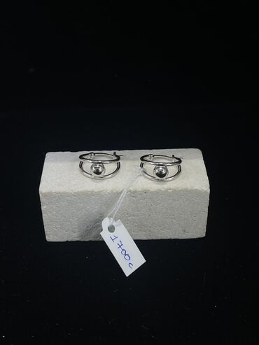 Серебряные серьги: Элегантные серьги-кольца серебристого цвета, украшенные россыпью — 20