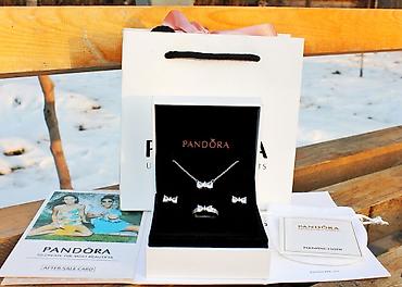 Бижутерия: Нежный набор с белыми камушками💎 в виде бантиков 🎀 от Pandora🥰 — 2