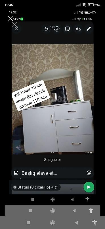 Ağ rəngli güzgülü makiyaj/komod mebeli - Üst hissədə dekorativ
