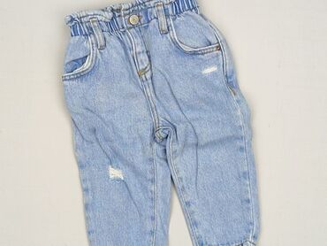 czerwone spodenki na wf dla dziewczynki: Spodnie jeansowe, Zara, 9-12 miesięcy, stan - Idealny