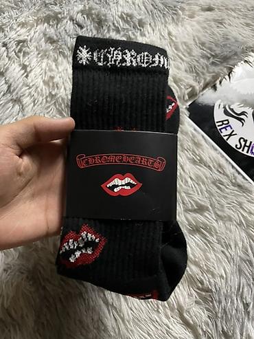 хром хартс: Носки Chrome Hearts «Lips» - Цвет: чёрный - Дизайн: жаккардовый — 2
